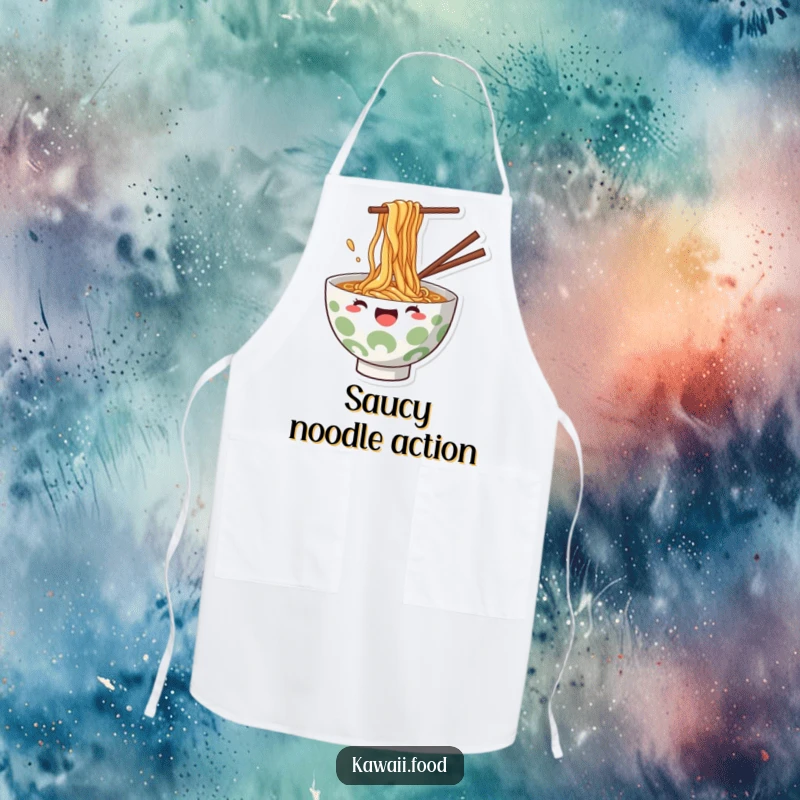 Funny Apron: Playful ramen bowl splashing noodles, perfect for chefs who love a splash of humor in the kitchen.