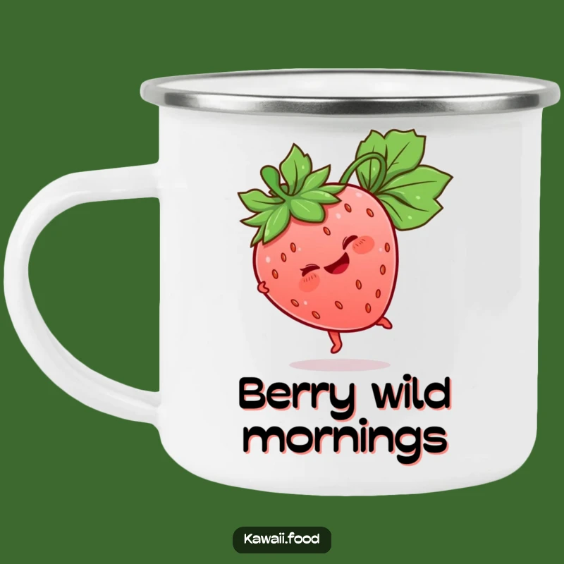 Funny Strawberry Camping Mug: Giggling Cartwheel Character, Outdoor Fun, Ideal Gift