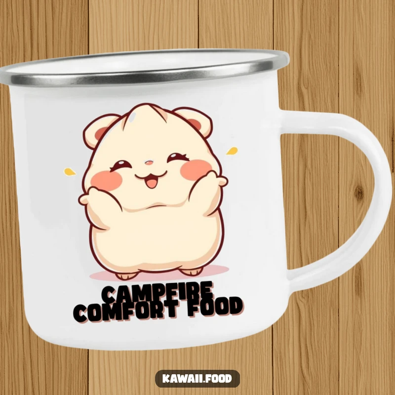 Funny Dumpling Camping Mug: A winking dumpling performing a dramatic bow adds witty humor to this durable camping mug.