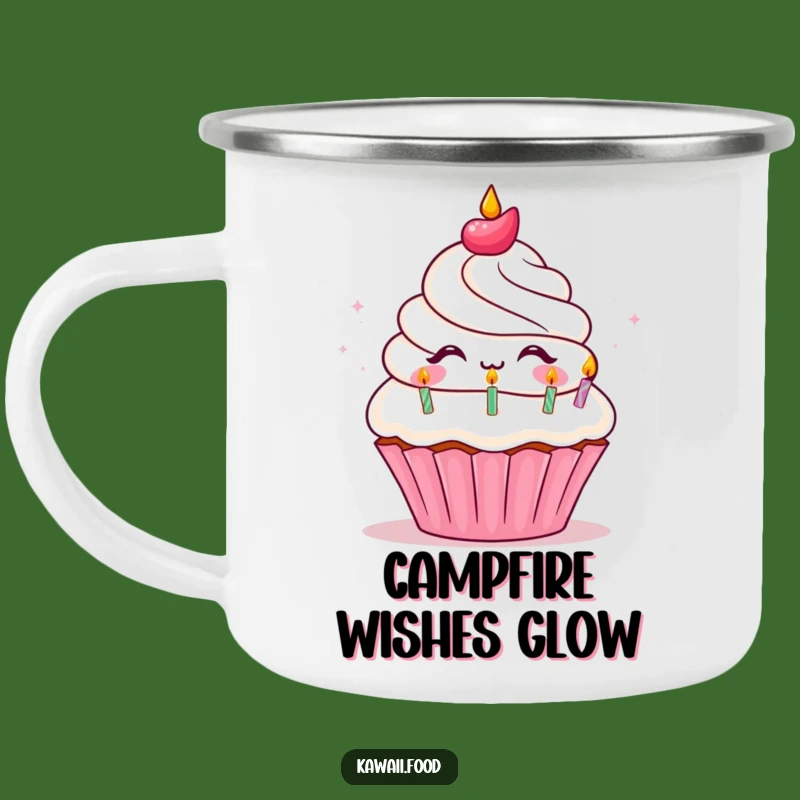 Funny Cupcake Birthday Camping Mug - Delighted Character Blowing Candles, Adventure Funny Gift!