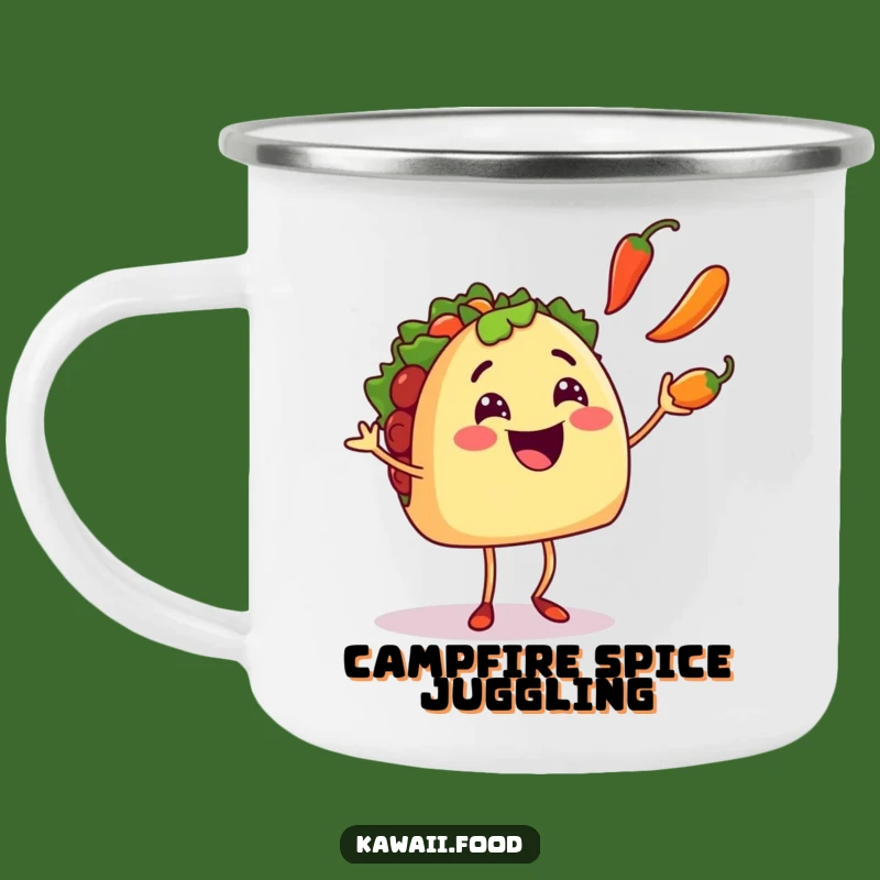 Funny Taco Juggler Camping Mug: Smiling Taco Character, Outdoor Humorous Gift