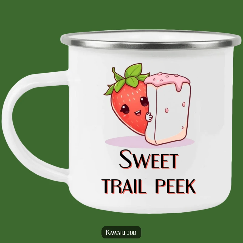 Funny Curious Strawberry Camping Mug: Peeking Character, Outdoor Humorous Gift