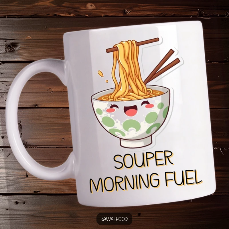 Funny Mug: Playful ramen bowl joyfully splashing noodles, conveying pure delight and a love for food.