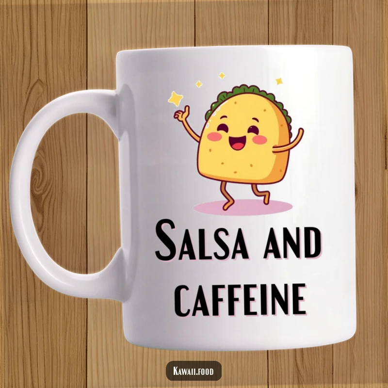 Funny Mug: A smiling taco with legs gleefully performing a salsa dance, radiating pure joy and a love for festive celebrations.