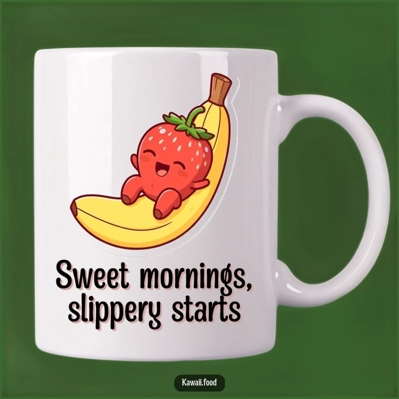 Funny Strawberry Banana Peel Mug, Hilarious Fruit Antics Gift