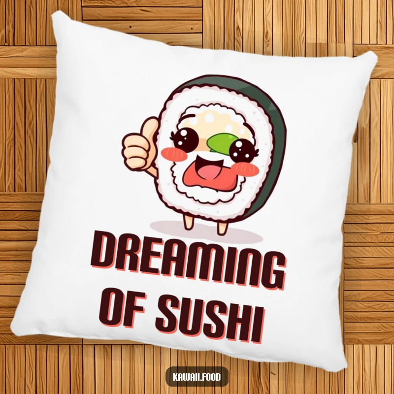 Funny sushi roll character pillow giving a proud thumbs up, cozy comfort for sushi lovers, perfect funny gift.