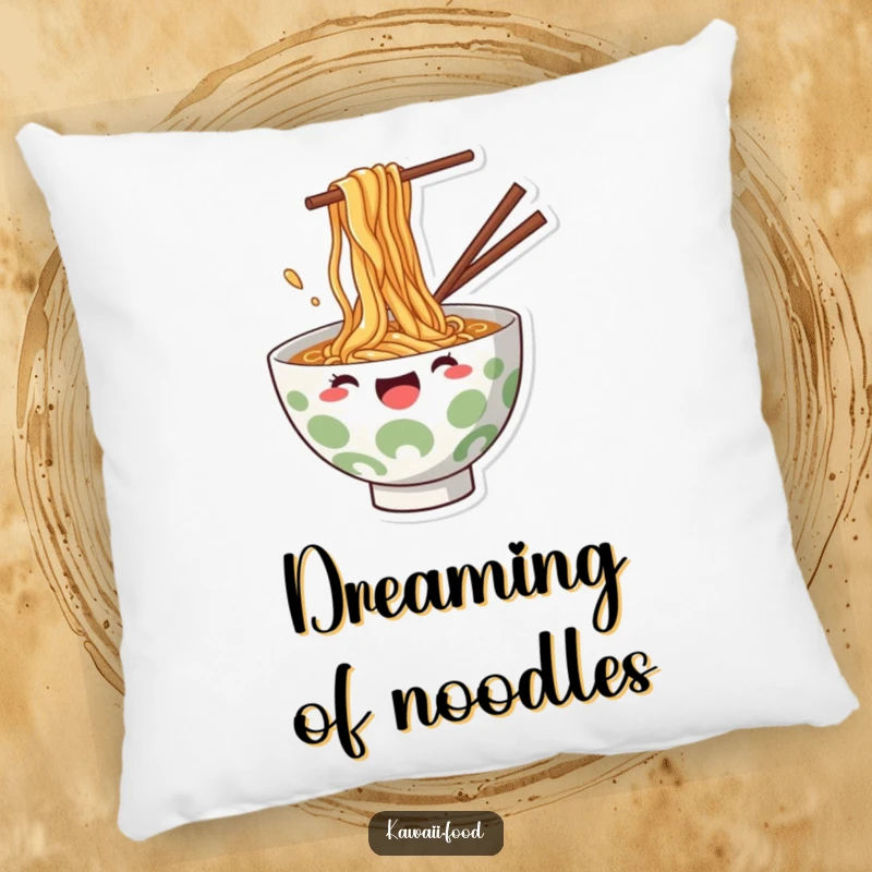 Funny Pillow: Soft cushion featuring a ramen bowl cheerfully splashing noodles, designed for comfort and humor.