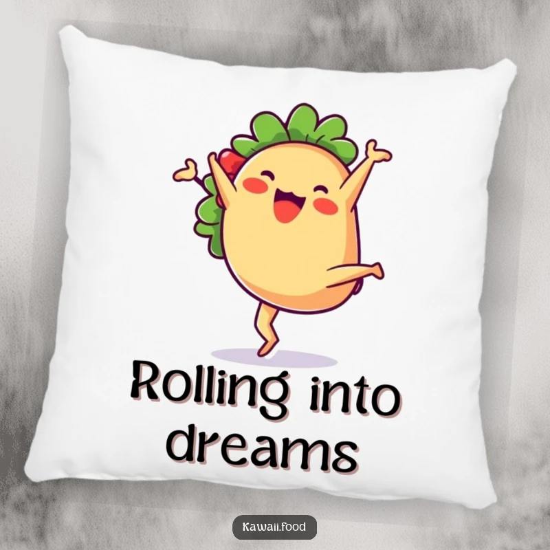 Cute anthropomorphic taco character doing a joyful cartwheel, providing a soft and humorous touch to any cozy setting.