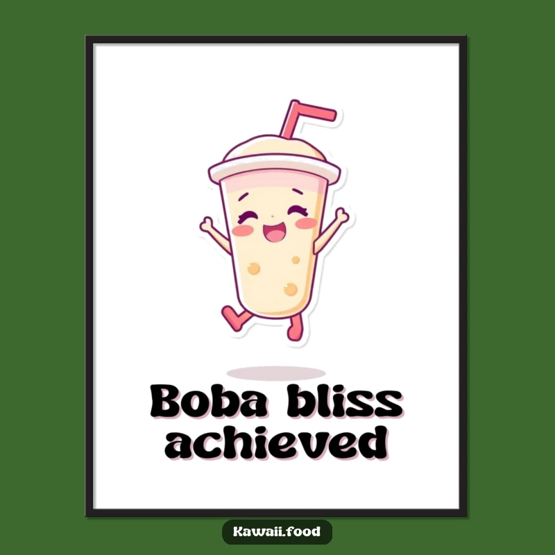 Funny Bubble Tea Jump Digital Art Print - Hilarious Drink Wall Decor Gift