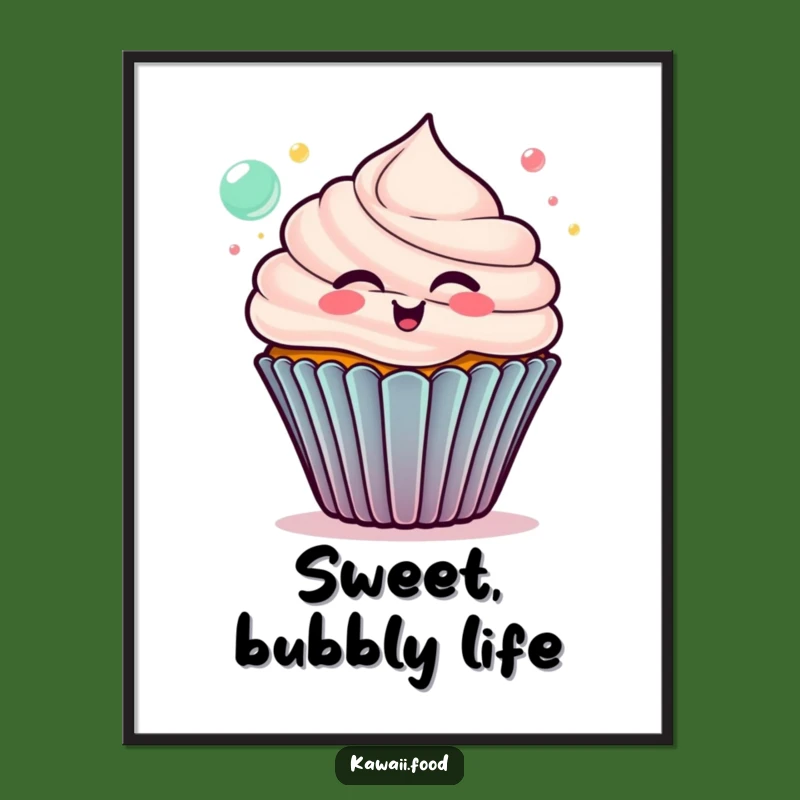 Funny Delighted Cupcake Digital Art - Bubble Joy, Perfect Humorous Gift Print