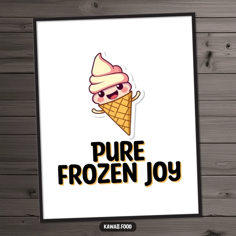 Funny digital art print of a cheerful ice cream cone character spinning with pure joy. Instant sweet decor.