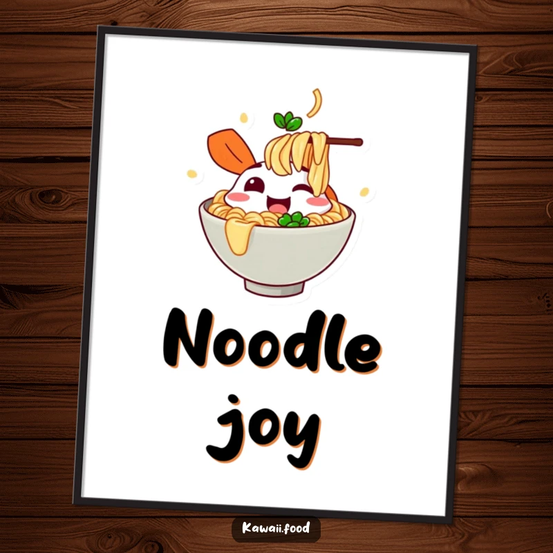 Funny cheerful ramen bowl character slurping imaginary noodles, as downloadable digital art, bringing instant joy and comforting humor.