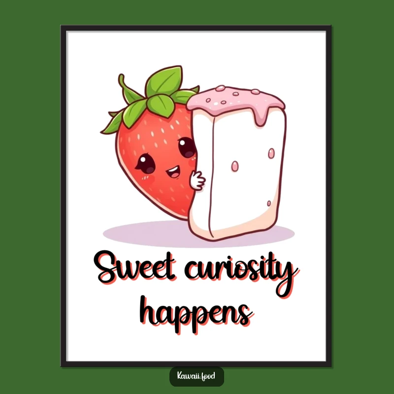 Funny Curious Strawberry Poster: Peeking Character, Artistic Humorous Gift