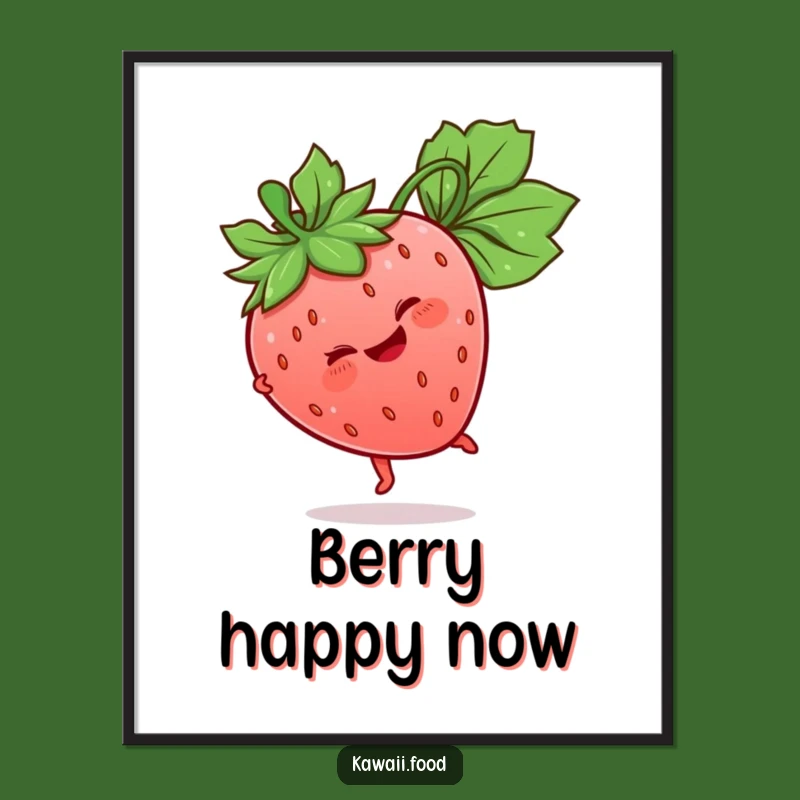 Funny Strawberry Poster: Giggling Cartwheel Character Art, Whimsical Wall Decor, Unique Gift