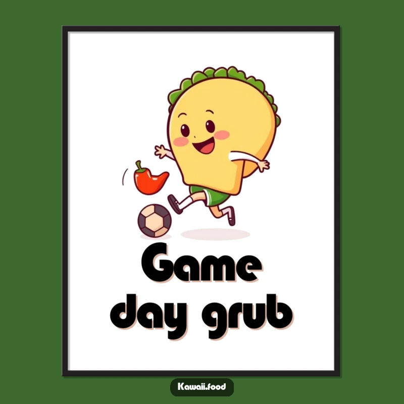 Funny Taco Soccer Poster: Playful Foodie Art with Chili Pepper Action