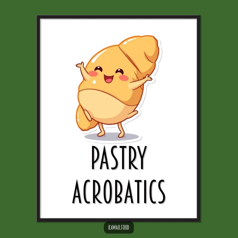 Funny Croissant Cartwheel Poster: Happy Pastry Art, Hilarious Decor Gift!