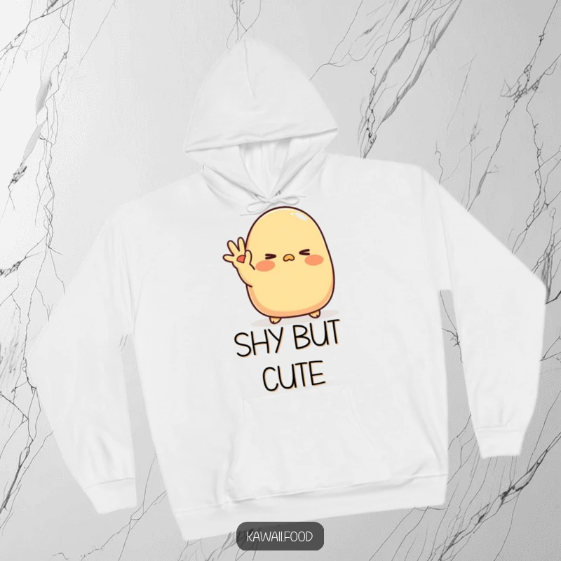 Funny Tamagoyaki Wink Hoodie: A blushing tamagoyaki character waves shyly with a cute wink, perfect for cozy and charming wear.