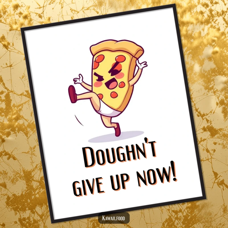 Funny Free Printable Wall Art: A Determined Pizza Slice Character Performing an Impressive High Kick