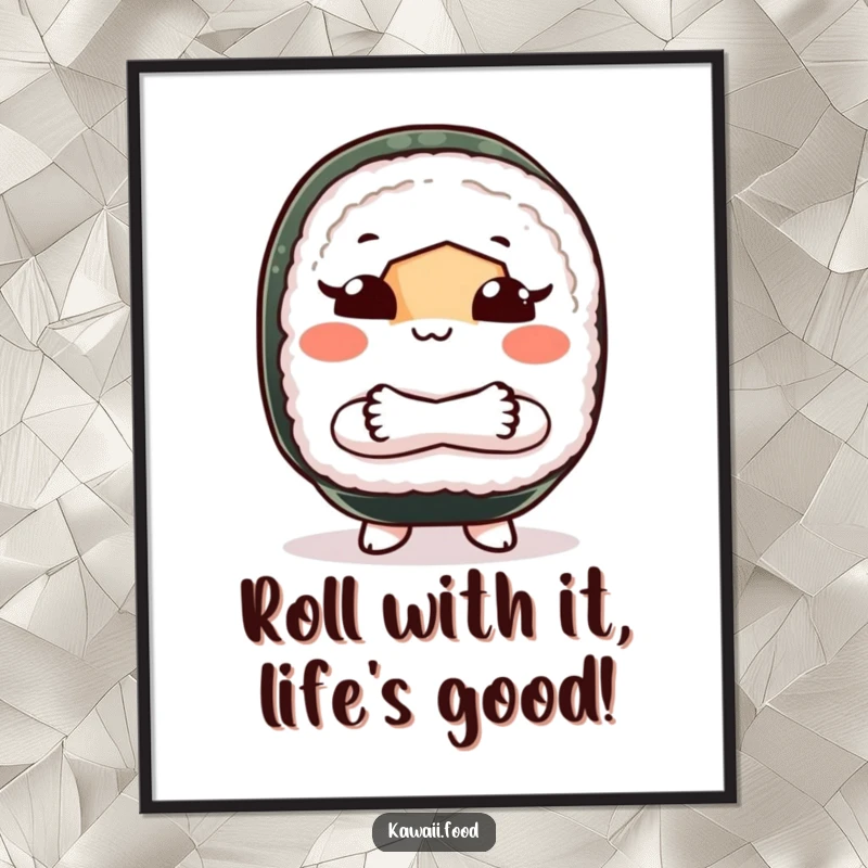 Funny Free Printable Wall Art: A sushi roll with arms crossed, making a playful shoo gesture, adding quirky decor.