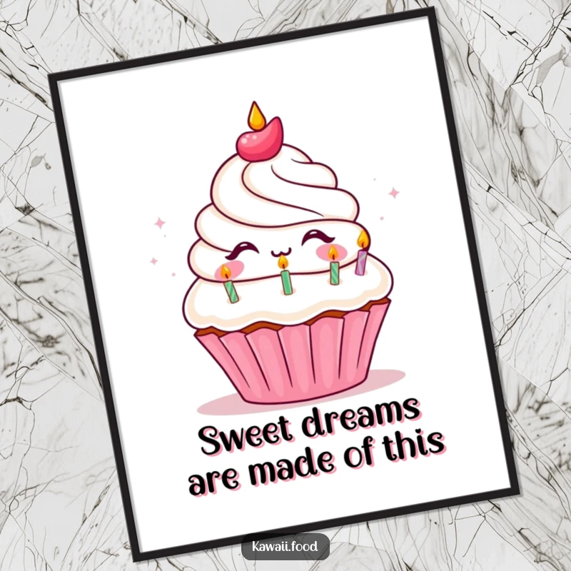 Funny Free Printable Wall Art showcasing a delighted cupcake character joyfully blowing out tiny birthday candles.