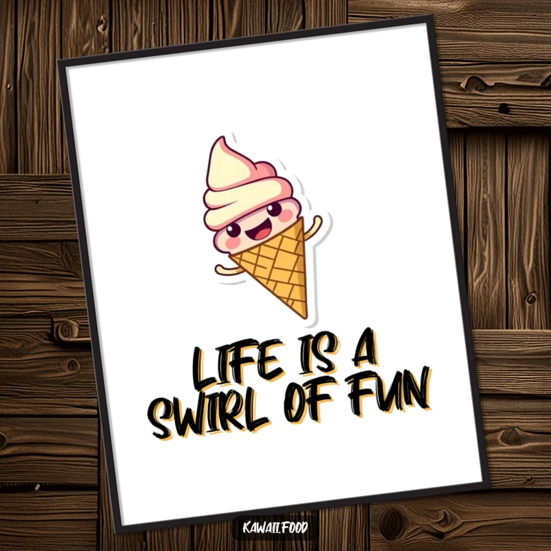 Funny Free Printable Wall Art: A cheerful ice cream cone character joyfully spinning with colorful sprinkles.