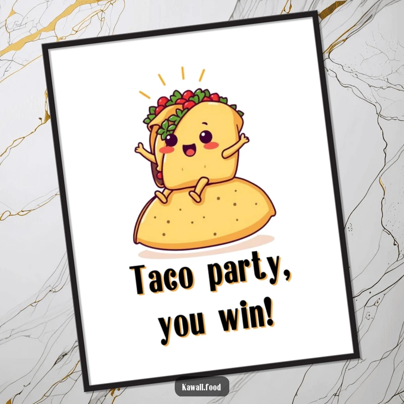 Funny Free Printable Wall Art: Triumphant Taco with Legs Rides Giant Tortilla with Pride and Joy