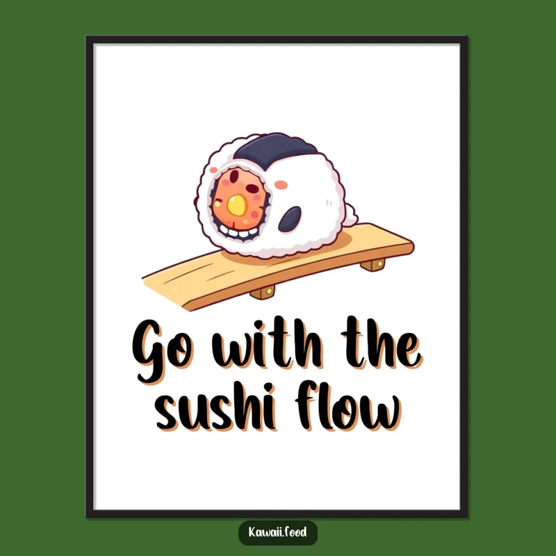 Funny Free Printable Wall Art: Sliding Sushi Roll, Whimsical Downloadable Decor