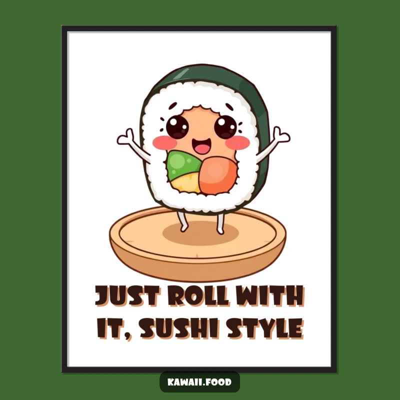 Free Printable Funny Sushi Wall Art: Dancing Roll Digital Download for Whimsical Home Decor