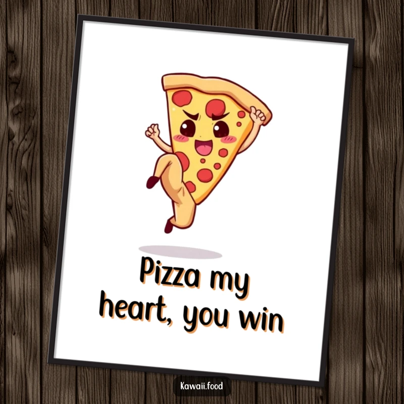 Funny Free Printable Pizza Wall Art of a determined pizza slice executing a powerful high kick.