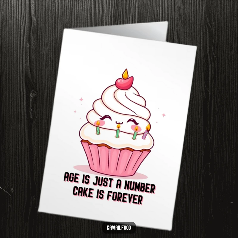 Funny Free Printable Birthday Card featuring a joyful cupcake character enthusiastically blowing out its small candles.