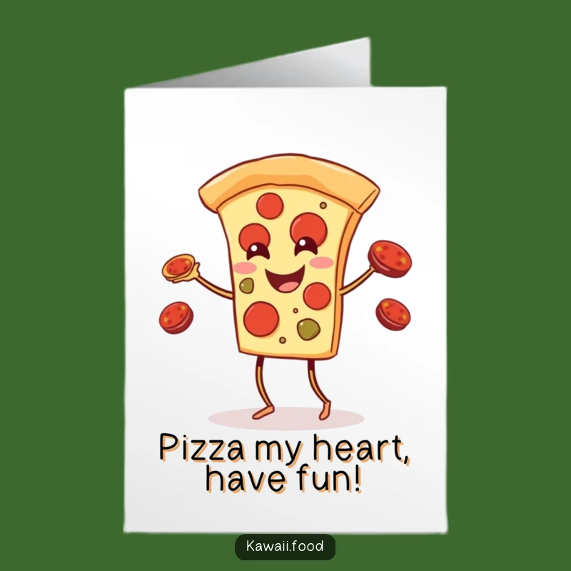 Free Printable Birthday Card: Funny Pizza Juggling Toppings, Perfect Downloadable Humorous Gift