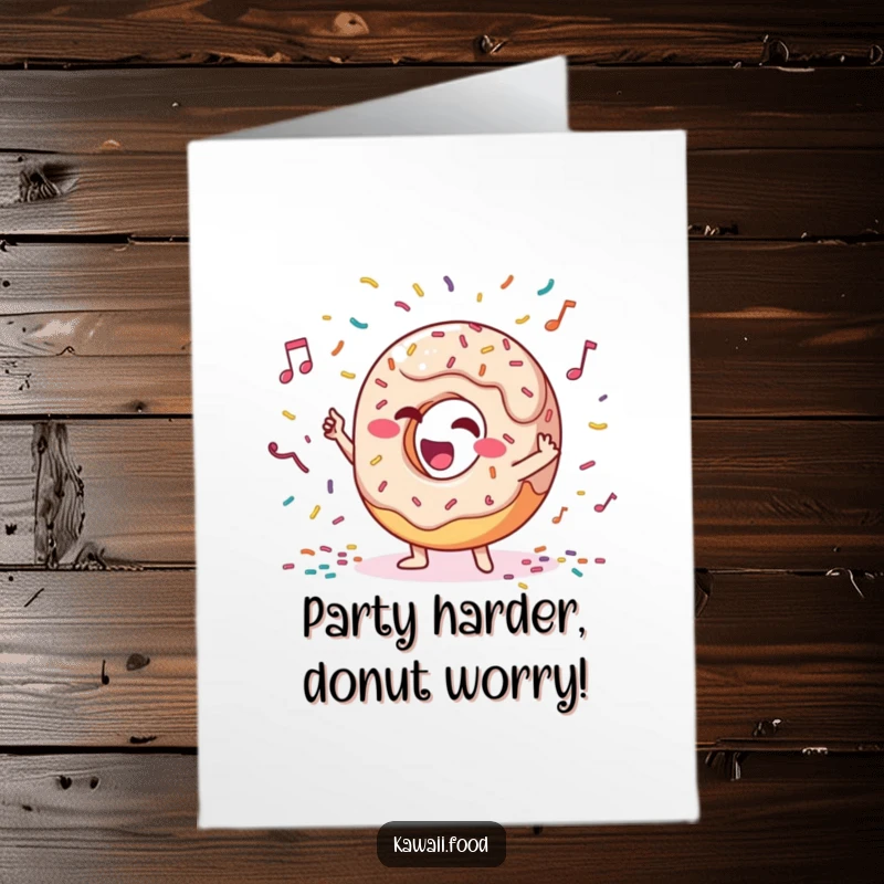 Funny Free Printable Birthday Card: Giggling donut character joyfully leading a sprinkle orchestra, creating a sweet celebration.