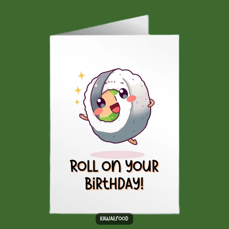 Free Printable Birthday Card: Joyful Sushi Cartwheel, Fun Downloadable Gift for Foodies