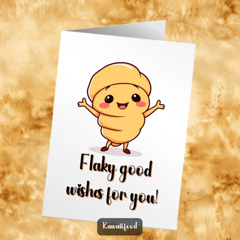 Funny Free Printable Birthday Card: A smiling croissant character doing a silly little jig, radiating pure birthday joy.
