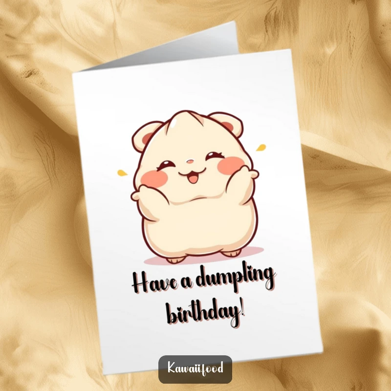 Funny free printable birthday card of a winking dumpling performing a dramatic bow with playful charm.