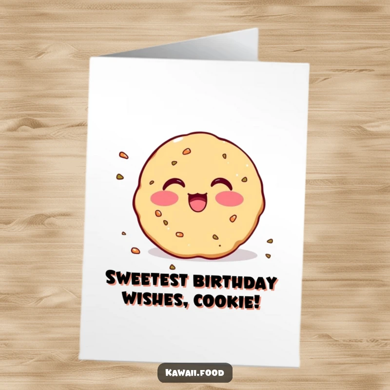 Funny Free Printable Cookie Birthday Card featuring a blushing cookie with crumbs scattering in excitement.