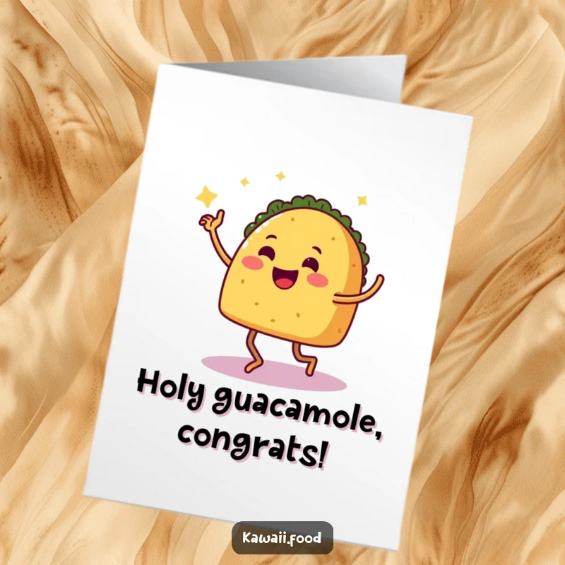Free Printable Congratulations Card: A smiling taco with legs performs a lively salsa dance to celebrate.