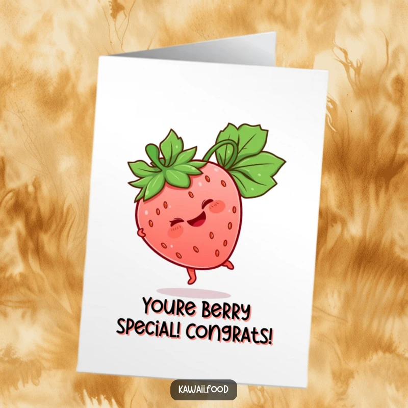 Funny Free Printable Congratulations Card: Giggling strawberry cartwheeling with glee, celebrating achievements with fruity flair.