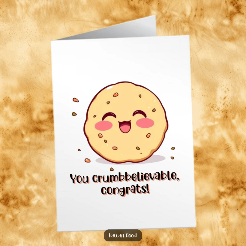 Funny Free Printable Cookie Congratulations Card with a blushing cookie and excited crumb scatter.