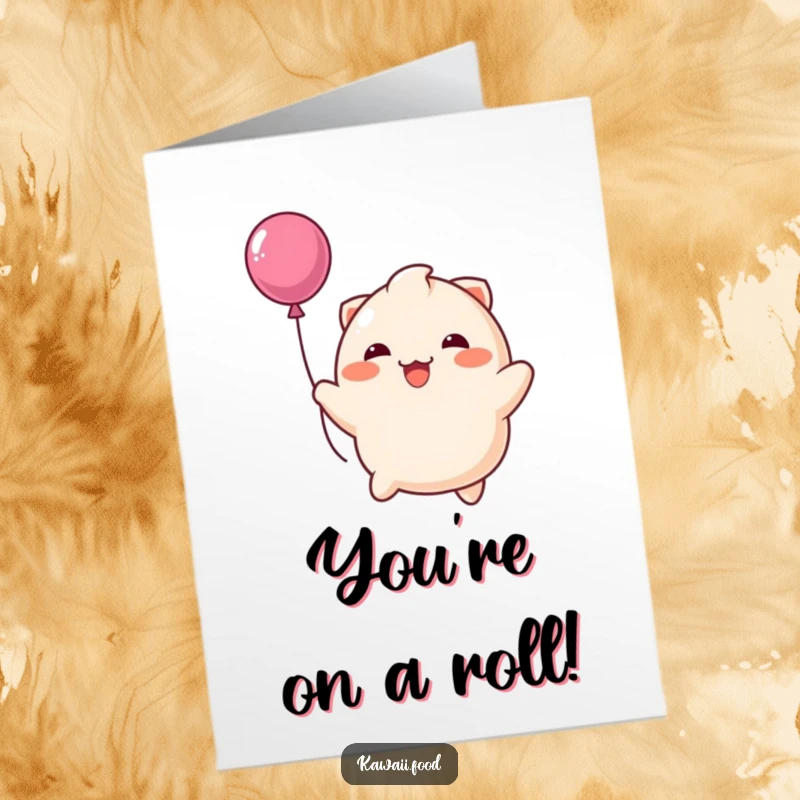 Free Printable Congratulations Card: Happy Dumpling Character Joyfully Bouncing Like a Helium Balloon
