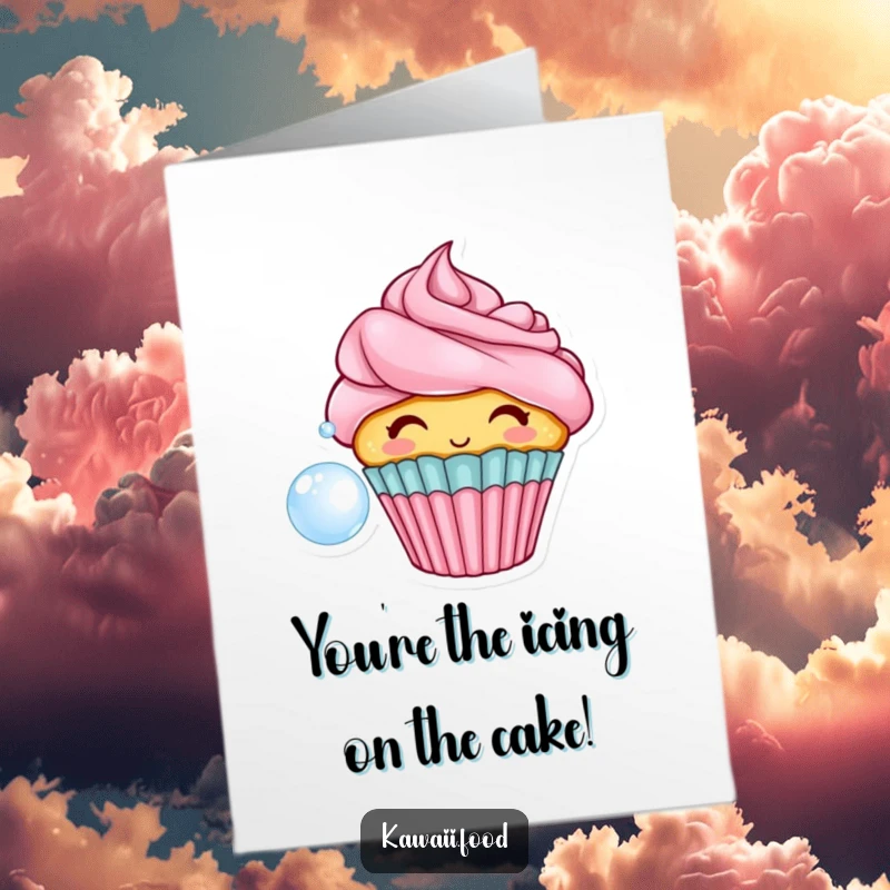 Funny Free Printable Congratulations Card: A cheerful cupcake blowing a big bubble, celebrating a fantastic accomplishment with sweetness.