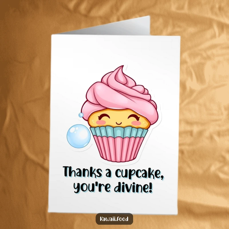 Funny Free Printable Thank You Card: A cheerful cupcake blowing a bubble, offering a sweet and bubbly thank you.