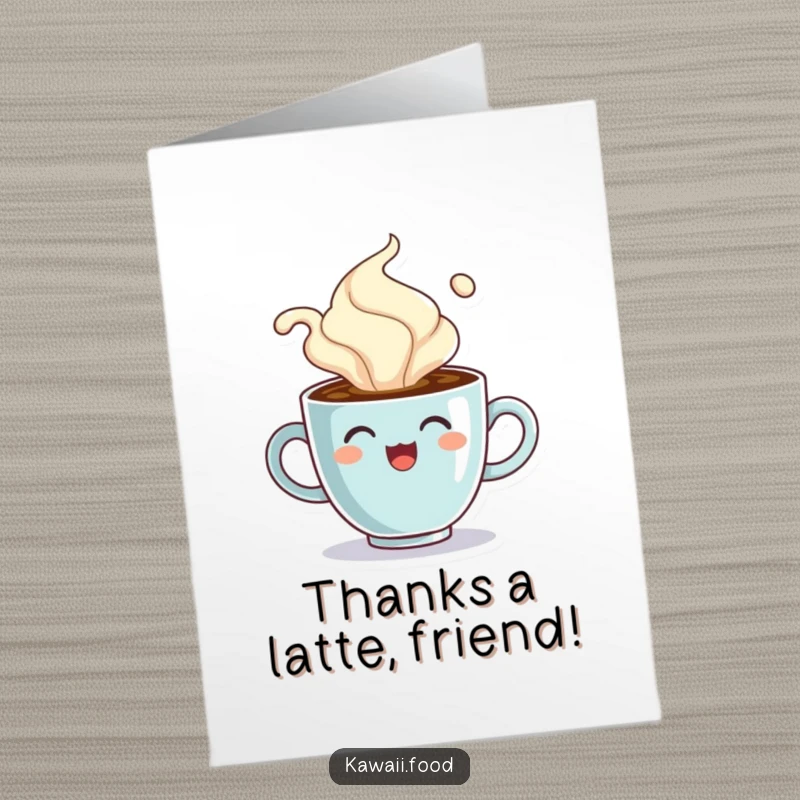 Funny Free Printable Thank You Card: A cheerful coffee cup character comically overflowing with steam, sending warm thanks.