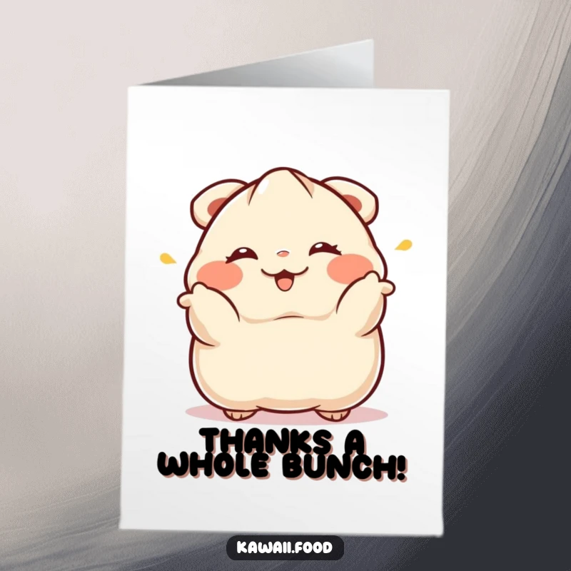 Funny free printable thank you card with a winking dumpling performing a dramatic bow to express thanks.