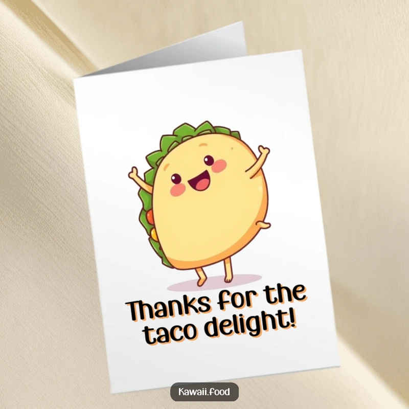 Funny Free Printable Thank You Card: A happy taco with legs performing an energetic cartwheel, a lively thank you.
