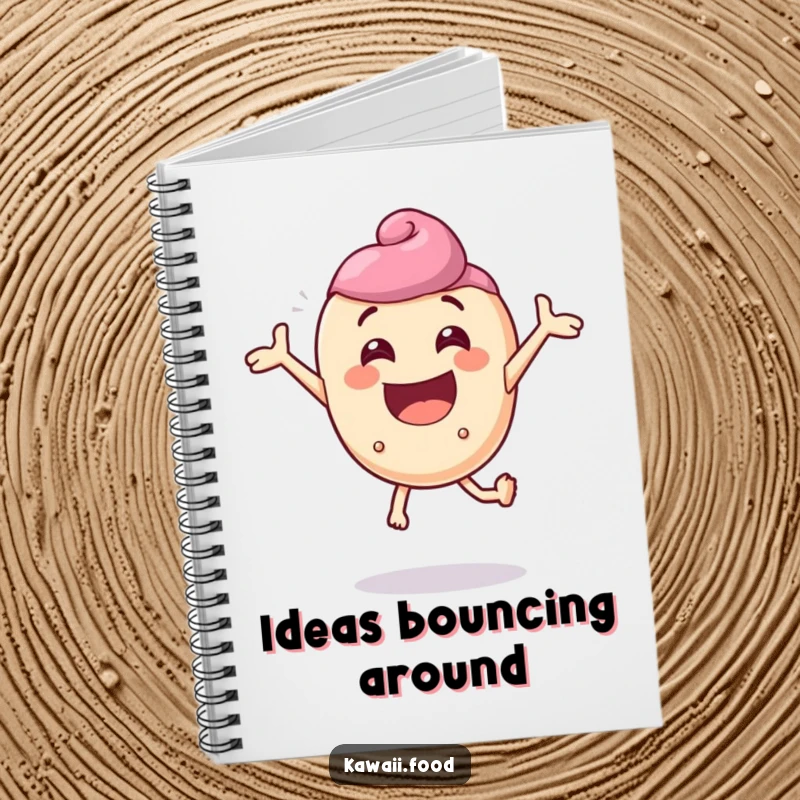 Funny notebook with a delighted candy character comically bouncing with extreme enthusiasm, perfect for energetic note-taking.