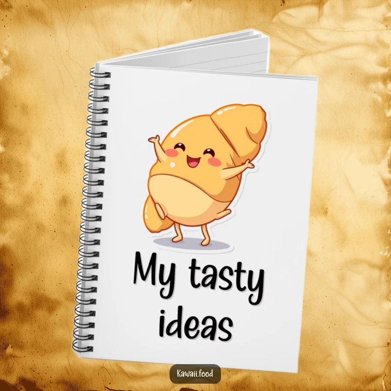 Funny Notebook: A happy croissant character doing a cartwheel, perfect for jotting down notes with a humorous and joyful twist.