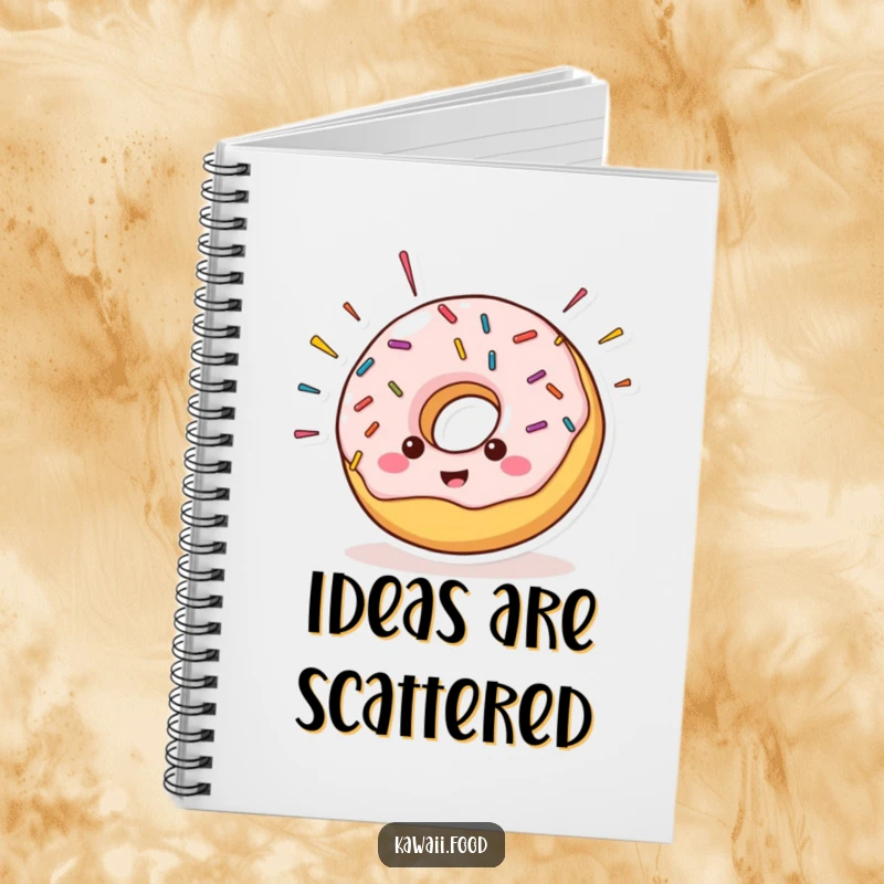Cheerful donut character with sprinkles flying off its sides, perfect for jotting down sweet ideas in this humorous notebook.