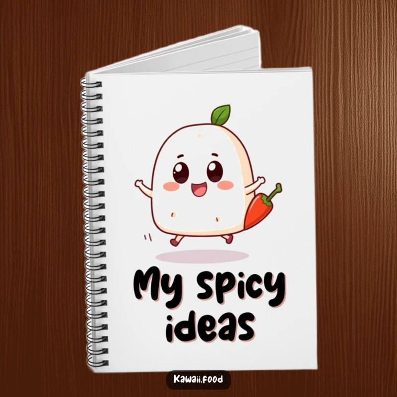 Funny Onigiri Skip Notebook: A bouncing onigiri character with big eyes joyfully skipping with a chili pepper, perfect for jotting down energetic thoughts.