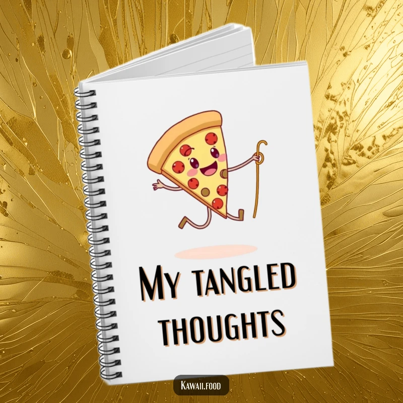 Funny notebook cover with a pizza slice with legs skipping rope with a spaghetti strand, perfect for capturing ideas.